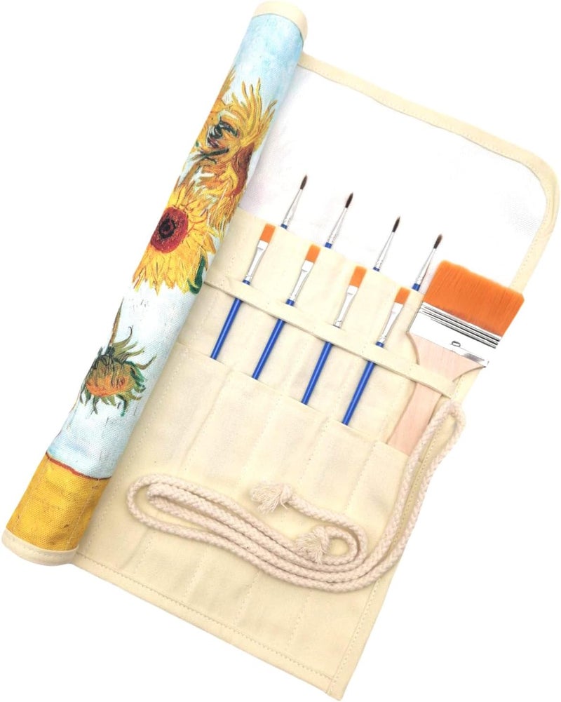 Funny live Paint Brush Holder Art Supplies, Artist Paint Brush & Storage Organizer Roll-Up Case Bag, Protect Acrylic Oil Watercolor Paintbrushes (Sunflower 20 Slot Pockets) - Image 1